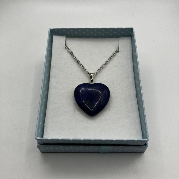 Genuine Lapis Lazuli Gemstone HEART Pendant 18 inch Stainless Steel Chain - Picture 5 of 16